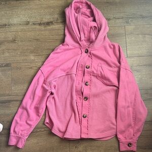 Pink Button-Up Hoodie